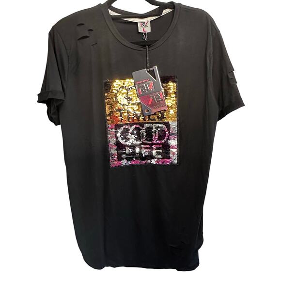 New Ravmen black sequence “good time, good life” tshirt size large New - Picture 1 of 8
